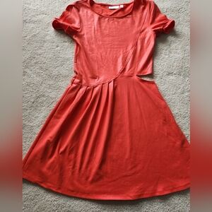 Leith xs shimmery orange cut out cold shoulder pleated dress Skater Skirt Style